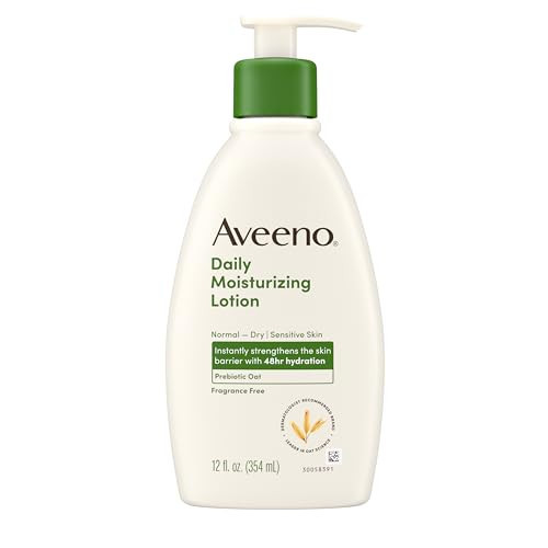 Aveeno Daily Moisturizing Body Lotion with Soothing Prebiotic Oat, Gentle Lotion Nourishes Dry Skin With Moisture, Paraben-, Dye- & Fragrance-Free, Non-Greasy & Non-Comedogenic, 12 fl. Oz | Amazon (US)