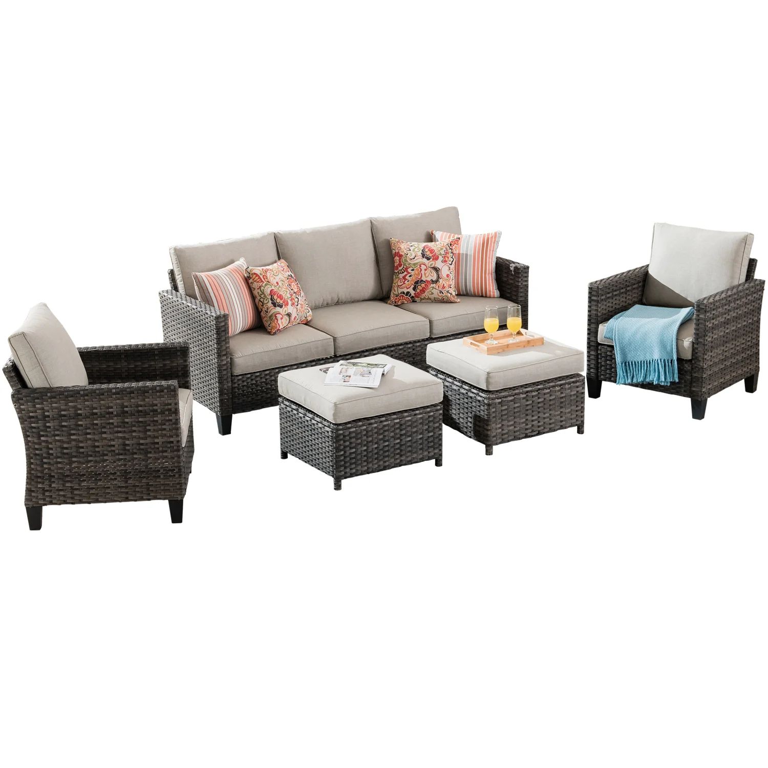 Townsey Wicker/Rattan 5 - Person Seating Group with Cushions | Wayfair North America