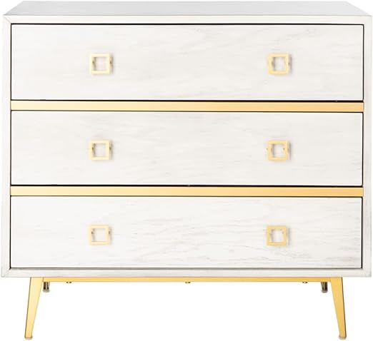Safavieh Home Katia Modern White Wash and Gold 3-drawer Chest | Amazon (US)