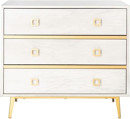 Safavieh Home Katia Modern White Wash and Gold 3-drawer Chest | Amazon (US)