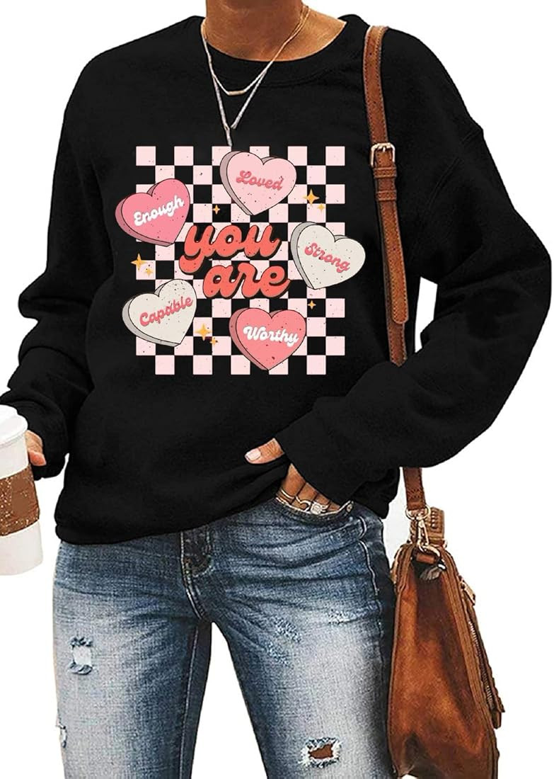 Ykomow Valentines Day Shirts Women Plaid Love Heart Valentines Day Sweatshirts Raglan Tops | Amazon (US)
