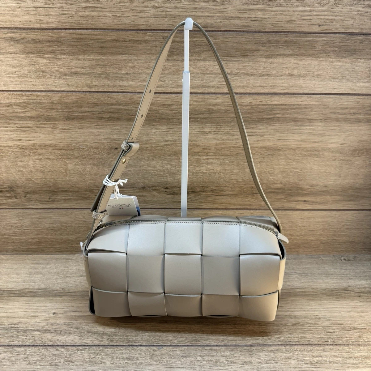 Isadora Genuine Leather Woven Shoulder Bag Color Natural Beige Made in Italy NWT | eBay US