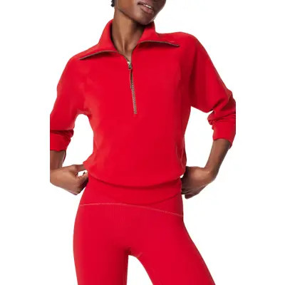SPANX® AirEssentials Half Zip Sweatshirt in Very Black at Nordstrom, Size Medium | Nordstrom