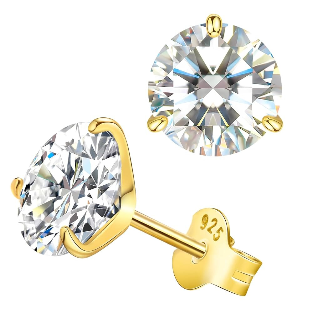 Moissanite Stud Earrings for Women, Gold Vermeil 925 Sterling Silver Lab Created Diamond Studs So... | Amazon (US)