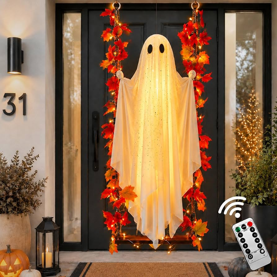 AYGXU Halloween Decorations Outdoor Indoor-5.3ft Hanging Ghost Decor with a Maple Leaf 6.6ft Swin... | Amazon (US)