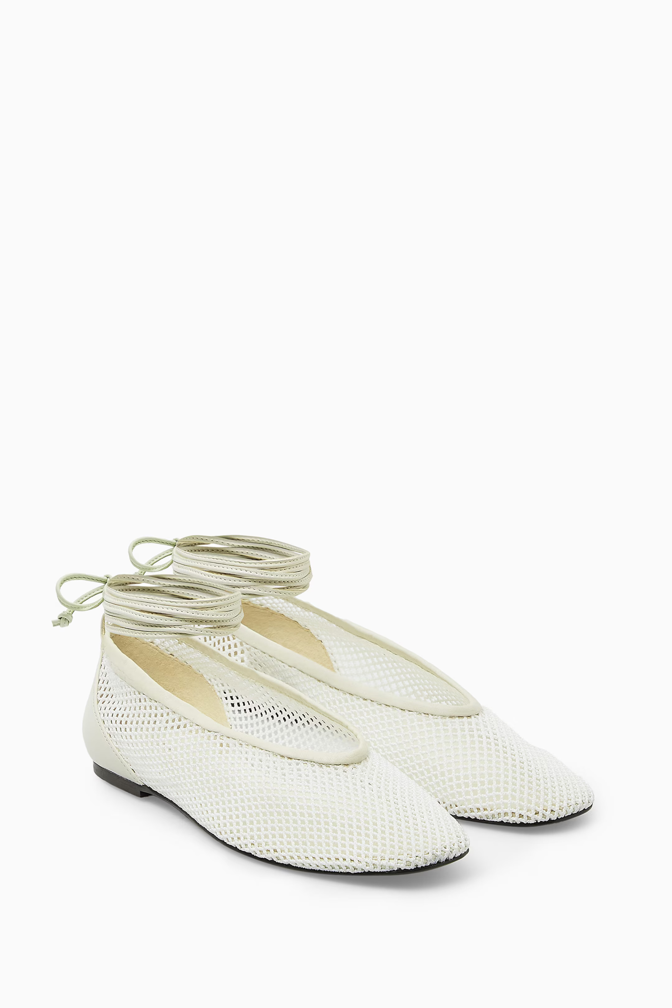 LEATHER-TRIMMED MESH BALLET FLATS - WHITE | COS (AU)