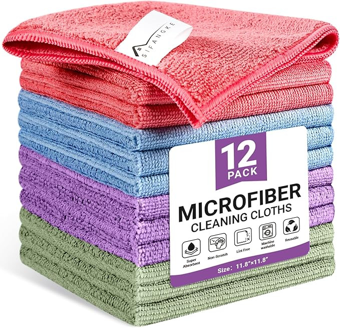 Microfiber Cleaning Cloth, 12 Pack Assorted Color Cleaning Rags for Housekeeping, Colorful Reusab... | Amazon (US)