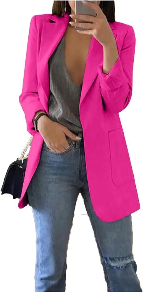 Women's Blazer Casual Work Office Open Front Blazer Jacket Cardigan Solid Color with Pockets | Amazon (US)