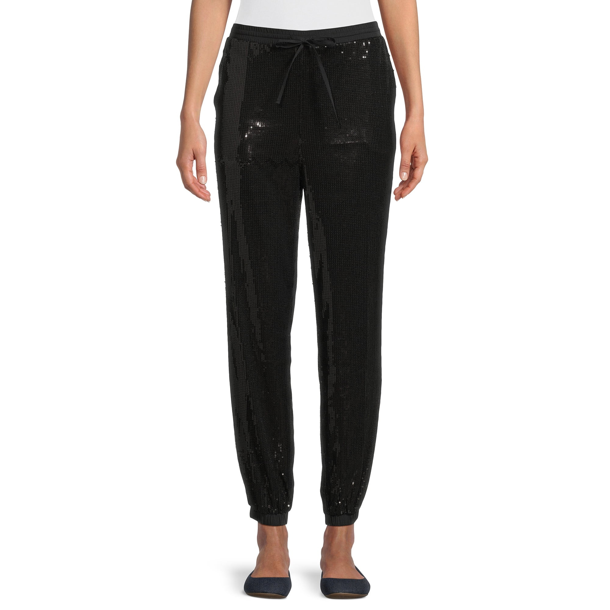 Time and Tru Women's Lined Sequin Joggers, 27" Inseam, Sizes XS-2XL | Walmart (US)
