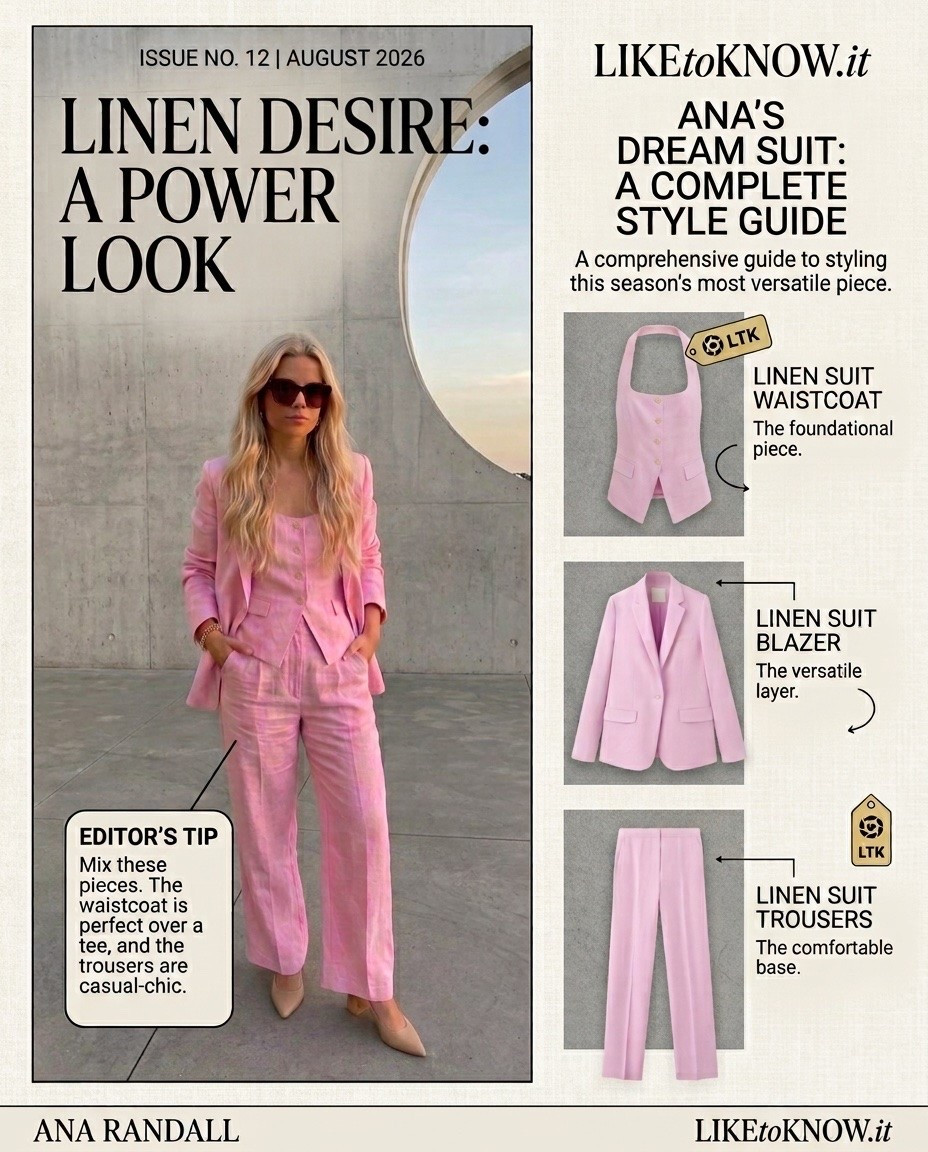 Elevate your wardrobe with the ultimate power suit! 💖 

This pastel pink linen three-piece set is pure sophistication. Whether you wear the halter waistcoat on its own, layer the relaxed blazer for a chic workwear look, or style the wide-leg trousers casually, this set is an absolute must-have for the season. 

Xoxo, 
Ana Randall 💗

#LTKstyletip #LTKgiftguide #LTKsummer