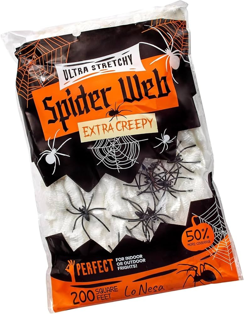 200 Sq. Ft Spiderweb Coverage, Indoor & Outdoor Use, Creepy Spiders Included, Garden Decor (White... | Amazon (US)