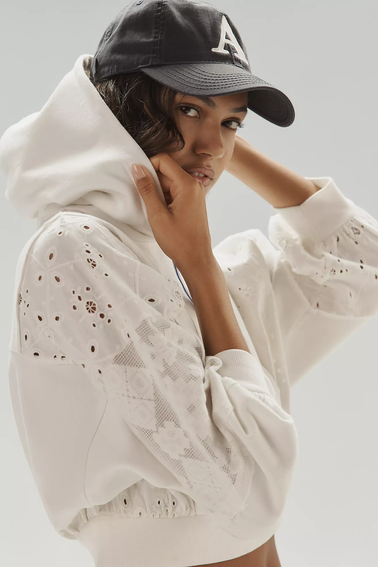 Daily Practice Rhythmic Lace Mesh Hooded Sweatshirt | Anthropologie (US)