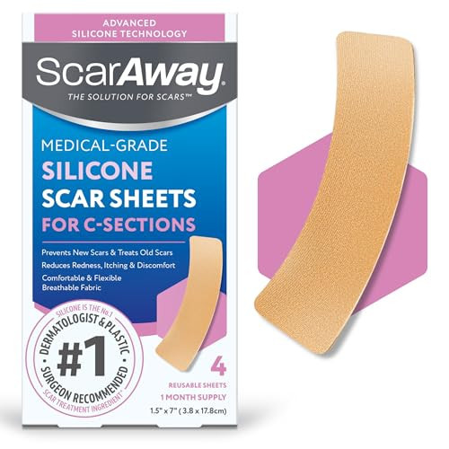 ScarAway Advanced Silicone Scar Sheets for C-Section, Reusable Strips (1.5” x 7”) for Hypertrophic and Keloid Scars from C-Section & Other Surgeries, 4 Sheets | Amazon (US)