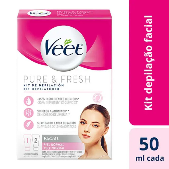 Kit de Depilação Facial Veet Pure & Fresh Creme 50ml + Creme Pós-Depilatório 50ml | DrogaRaia (BR)