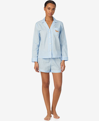 Women's Notch Collar Top and Pajama Shorts, 2-Piece Set | Macy's