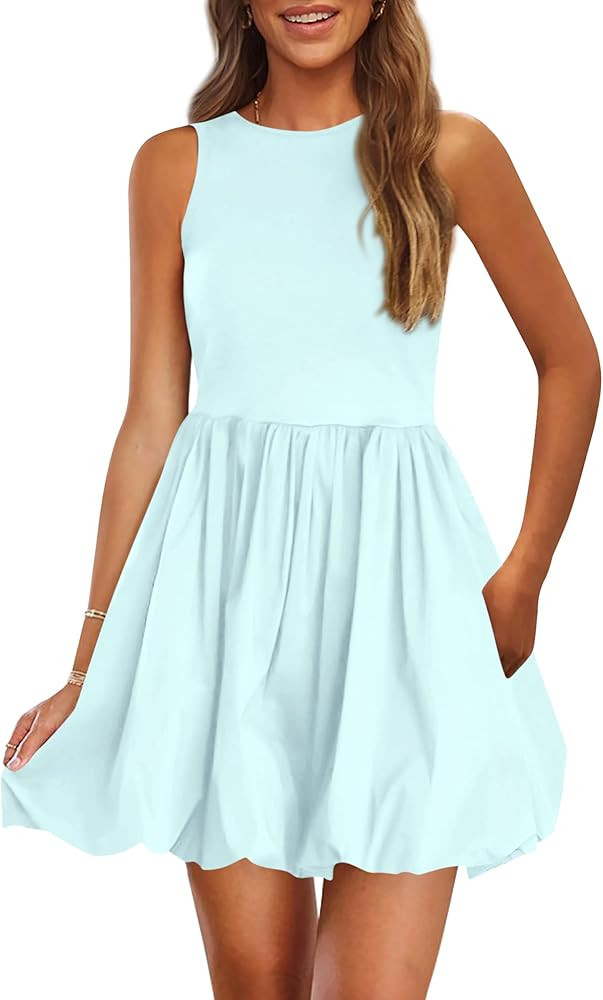 PRETTYGARDEN Summer Dresses for Women 2026 Casual Sleeveless Tank Mini Short Dress Crew Neck Bubb... | Amazon (US)