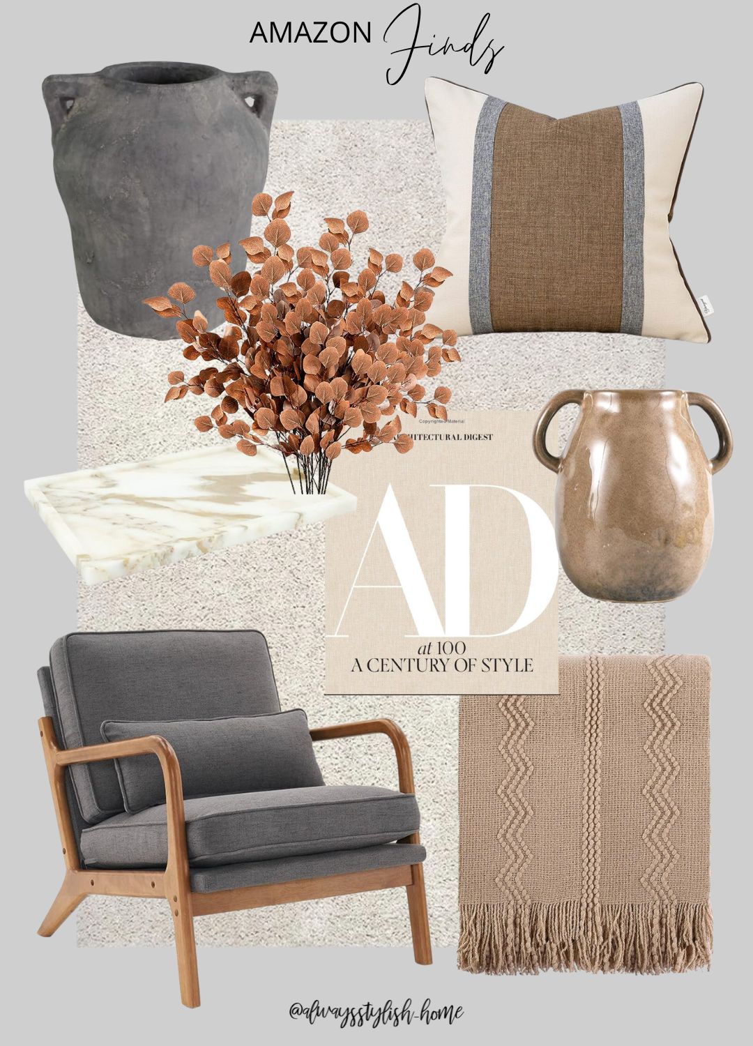 living room inspo, neutral decor, grey tan cream beige decor, accent pillow, gray vase, brown euc... | Amazon (US)