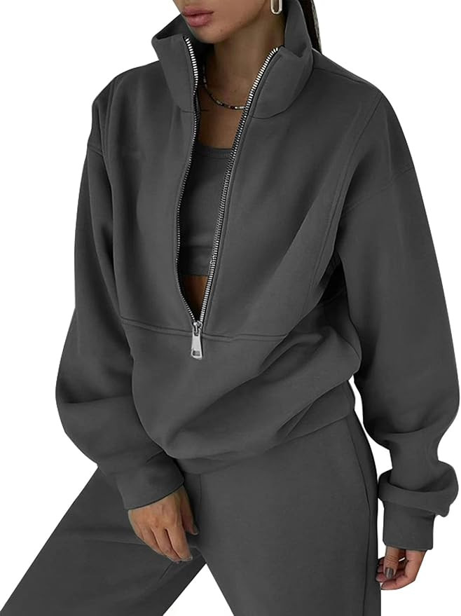 Kissonic Womens Fleece 2 Piece Outfits Sweatsuit Half Zip Pullover Sweatshirt Joggers Pants Track... | Amazon (US)