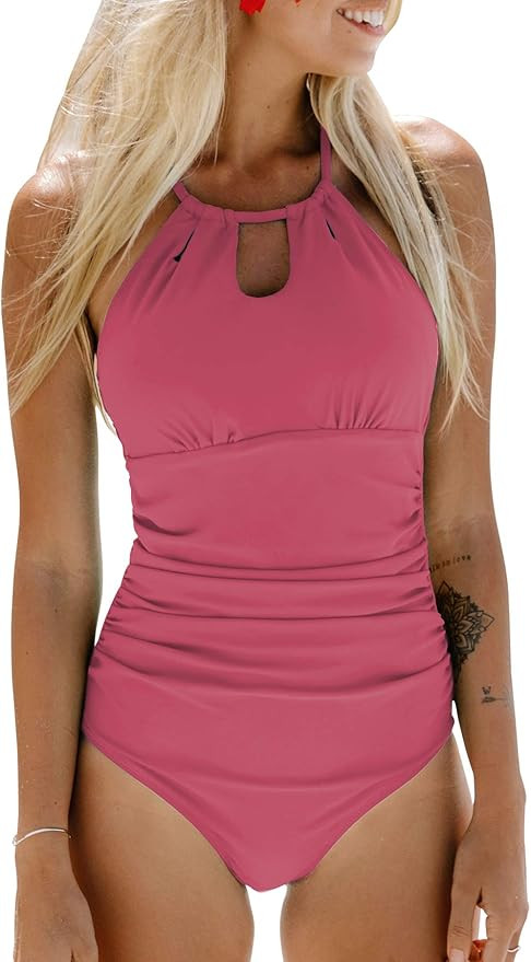CUPSHE Women's One Piece Swimsuit High Neck Tummy Control Swimwear Bathing Suit | Amazon (US)