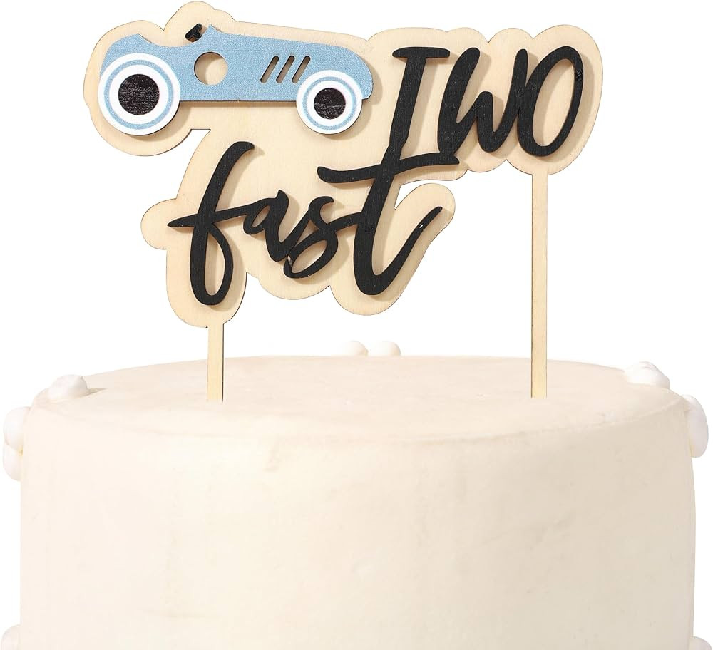 Two Fast Birthday Cake Topper - Wood Race Car Cake Topper,Race Car Second Birthday Party Decorati... | Amazon (US)