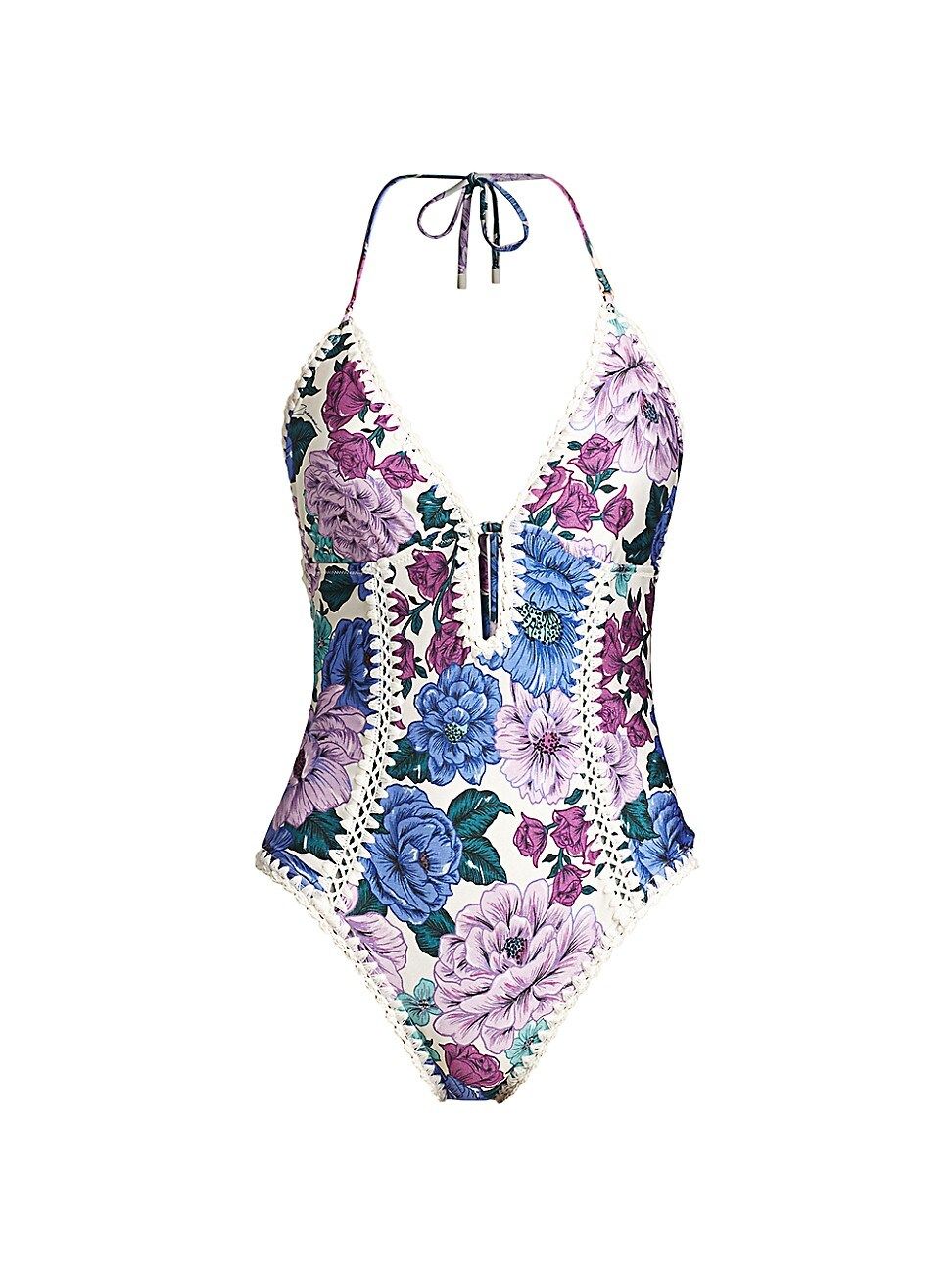 Zimmermann Women's Poppy Crochet Floral One-Piece Swimsuit - Lilac Floral - Size 2 (6-8) | Saks Fifth Avenue