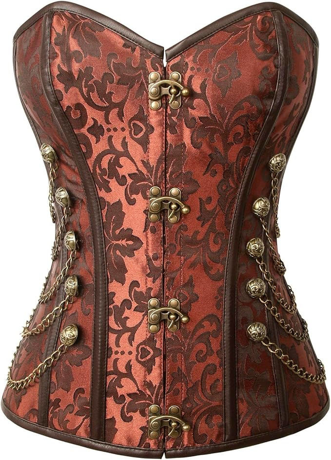 Charmian Women's Spiral Steel Boned Steampunk Gothic Bustier Corset with Chains | Amazon (US)