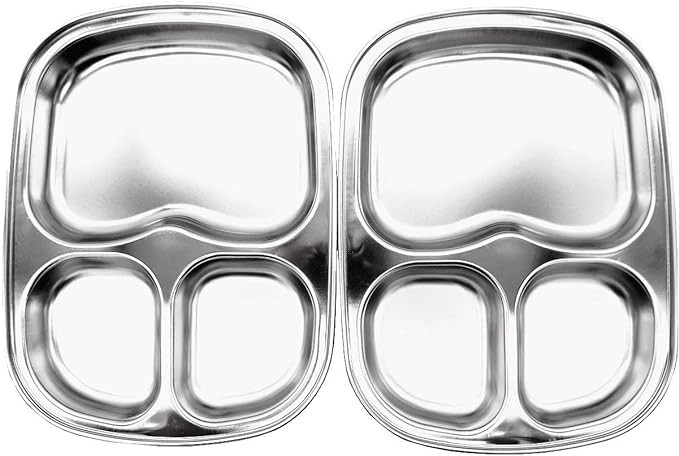 Korean Stainless Steel Divided Plates, Kids Toddlers Babies Tray, BPA Free, Diet Food Control, Ca... | Amazon (US)