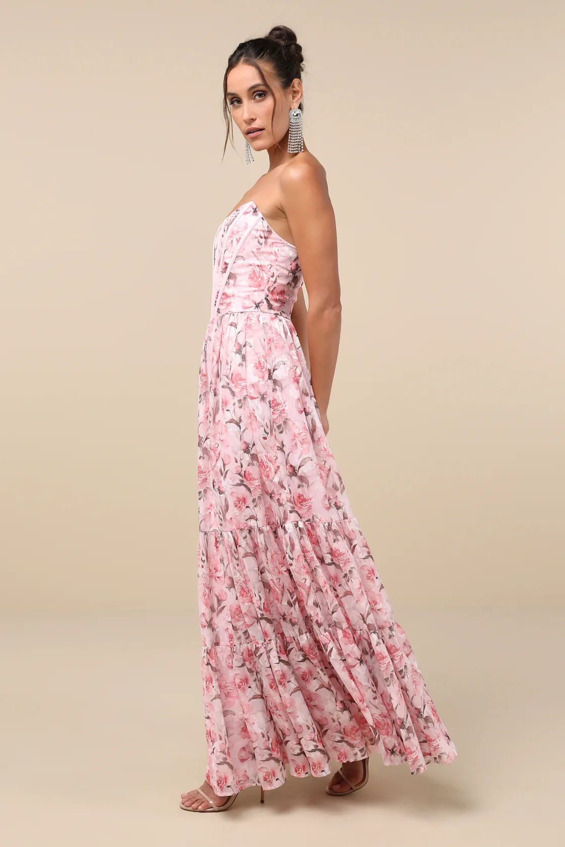 Special Moment Pink Floral Strapless Bustier Maxi Dress | Lulus