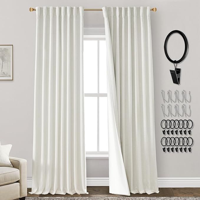 Cream Linen Blackout Curtains for Bedroom 84 Inch Length 2 Panels Set,Black Out Pleated Back Tab ... | Amazon (US)