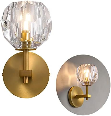 Siljoy Modern Crystal Wall Lamp Brass Gold Crystal Bathroom Vanity Light 3-Way Dimmable Indoor Be... | Amazon (US)