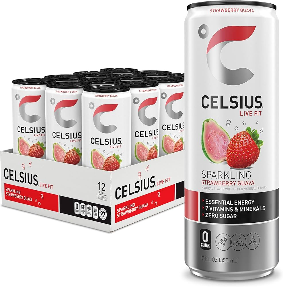CELSIUS Sparkling Strawberry Guava, Functional Essential Energy Drink 12 Fl Oz (Pack of 12) | Amazon (US)