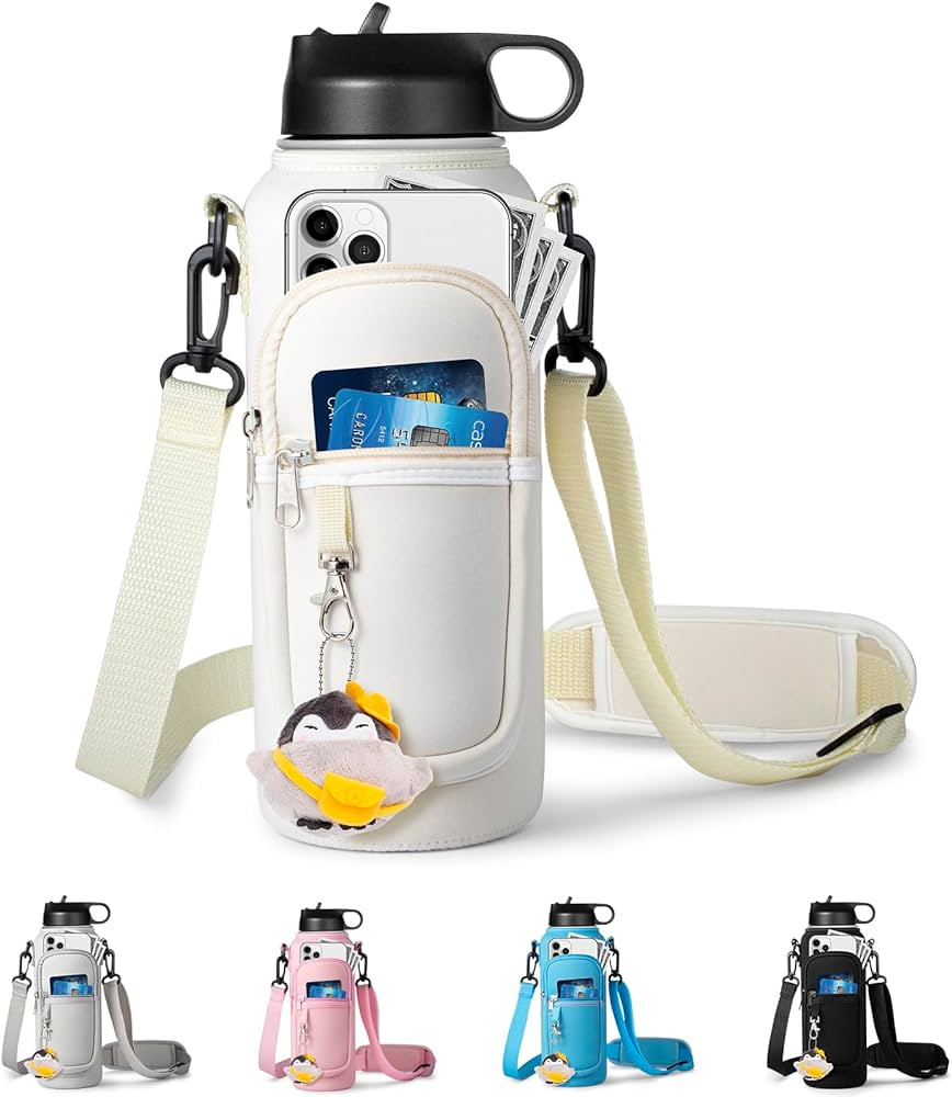 Water Bottle Holder with Strap for Hydroflask 32oz 40oz Carrier Sling Bag with Phone Pocket Water... | Amazon (US)