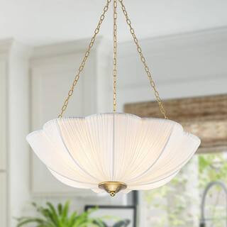 HUOKU Folar 4-Light 19 in.W Brass Mid-Century Flower Basket Chandelier with Pleated Fabric Cover ... | The Home Depot