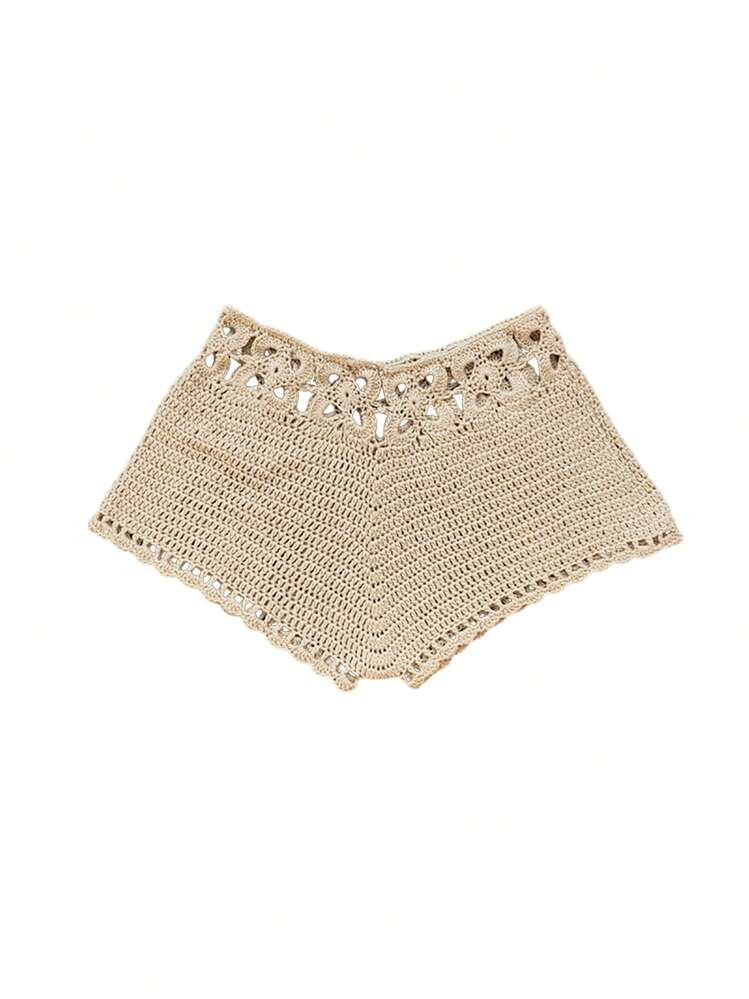 Womens Swim Shorts Crochet Cutout Bathing Suit Bottoms Drawstring Beach Board Shorts Summer Swim Trunks | SHEIN
