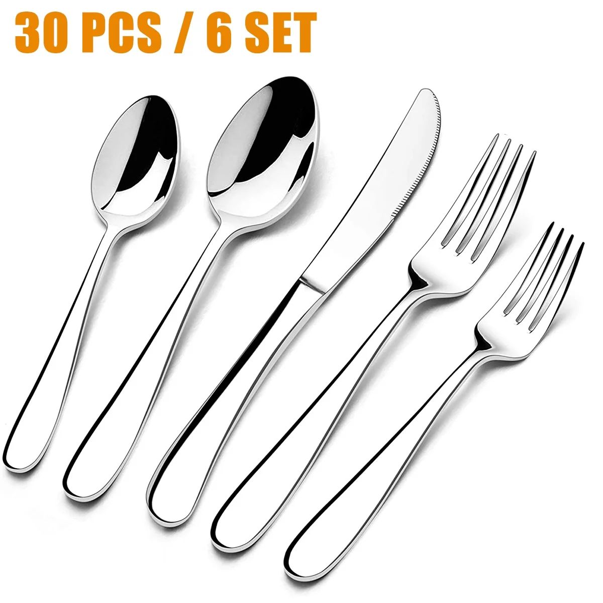 30 Pieces Silverware Set with Serving Set, Stainless Steel Modern Flatware Eating Utensils Set, I... | Walmart (US)