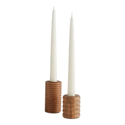 Mango Wood Stacked Ring Taper Candle Holder | World Market