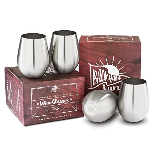 Backyard Bum Premium Solid Stainless Steel Wine Glasses | Set of 4 Large 18 Ounce | Stemless Wine... | Amazon (US)