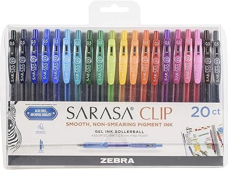 Zebra Pen Sarasa Clip Retractable Gel Ink Pens, Fine Point 0.5mm, Assorted Color Water Based Ink,... | Amazon (US)