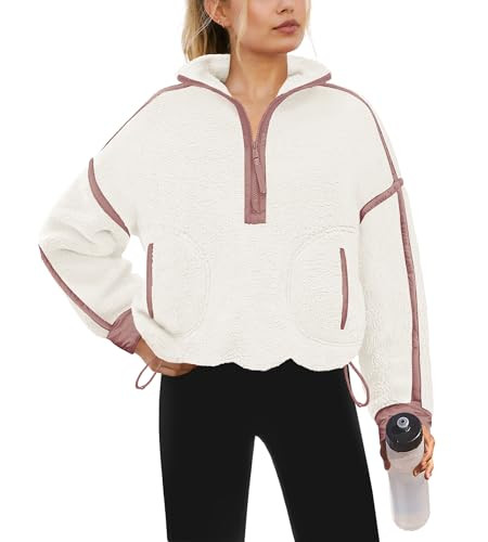 Yanekop Womens Quarter Zip Pullover Sherpa Fleece Jacket Oversized Zip Up Sweatshirt Half Zip Pul... | Amazon (US)