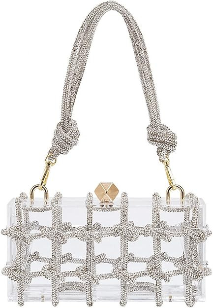 VIRVAR Clear Acrylic Bag, Acrylic Clutch with Rhinestone, Crystal-Embellished Rope Knot Evening P... | Amazon (US)