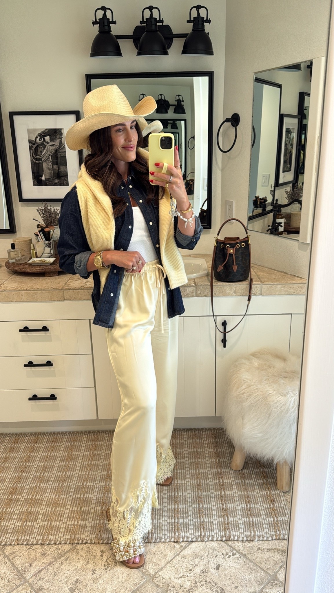 Tonight’s western summer look🤠 love these new silk and lace butter yellow pants - wearing a small🧈🧈

#LTKootd #LTKSeasonal