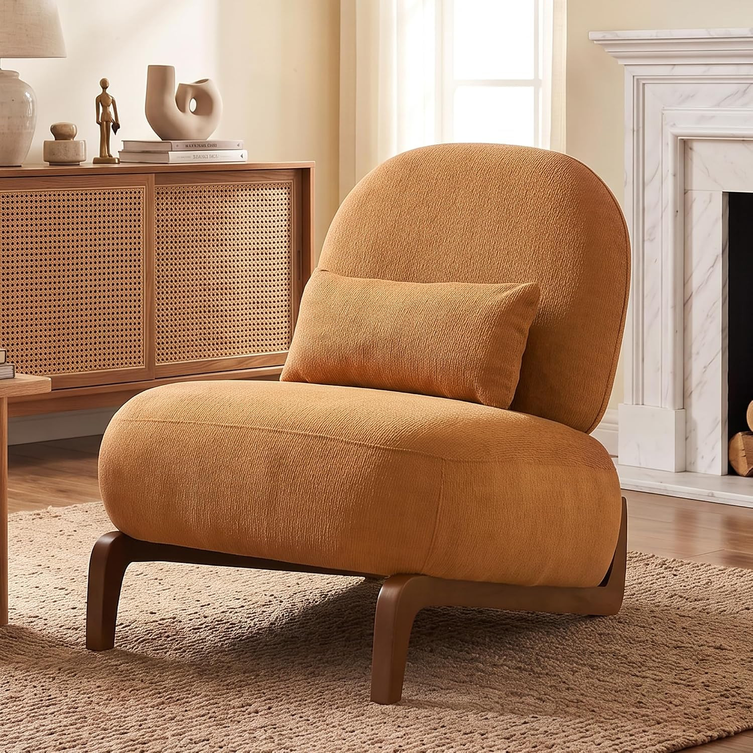 Armless Accent Chair, Modern Upholstered Accent Chair, Caramel | Amazon (US)
