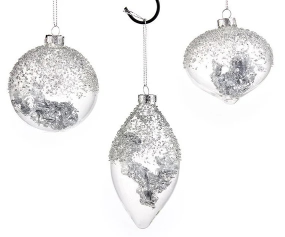 Glass & Silver Christmas Holiday Tree Ornament L Decorations - Etsy | Etsy (US)