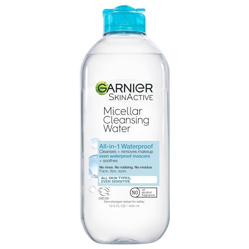 Garnier Micellar Water For Waterproof Makeup, Hydrating Facial Cleanser & Makeup Remover, Suitable for Sensitive Skin, Vegan, Cruelty Free, 13.5 Fl Oz (400mL), 1 Count | Amazon (US)