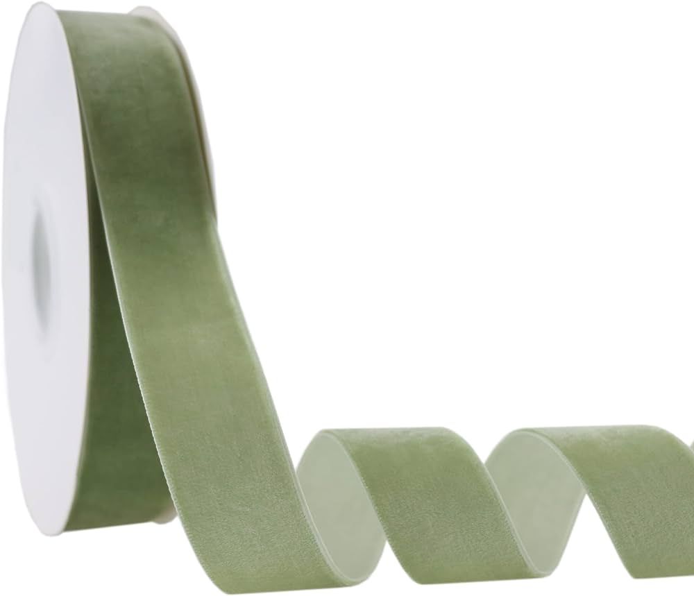 DINDOSAL Sage Green Velvet Ribbon 1 Inch Single Face Velvet Ribbon for Gift Wrapping, Hair Bows, ... | Amazon (US)