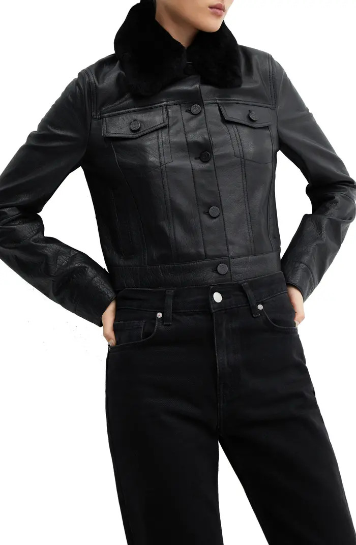 MANGO Leather Jacket with Faux Fur Collar | Nordstrom | Nordstrom