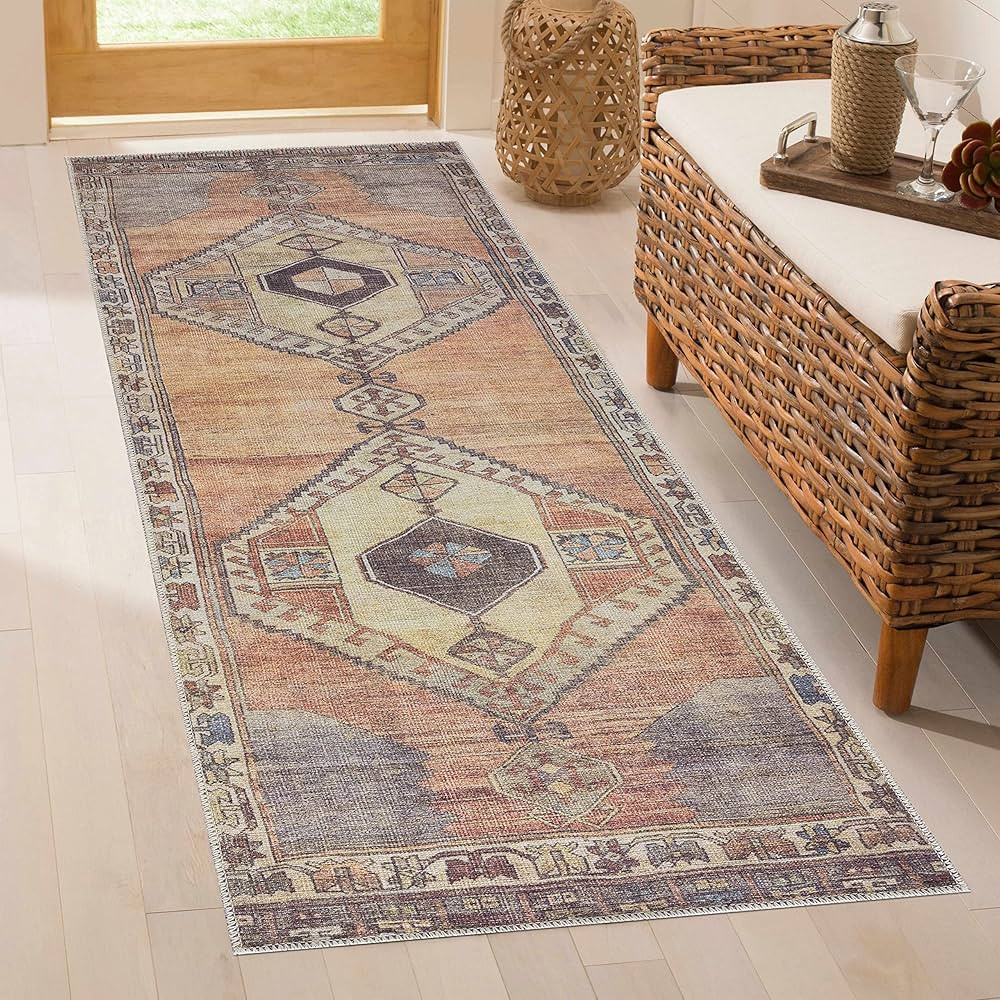 Medinah Machine Washable 2'7" x 12' Runner Rug, Kitchen Hallway Runner - Waterproof - Pet & Child... | Amazon (US)