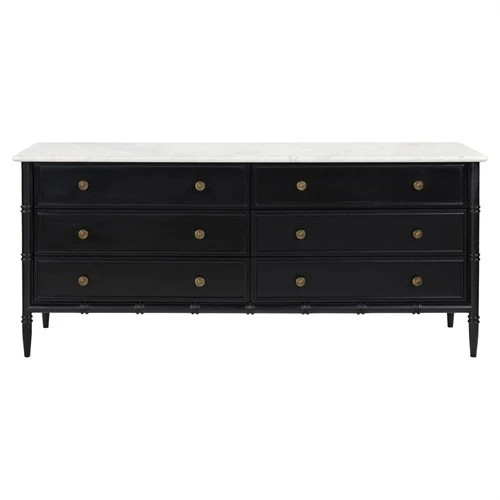 Poema Updated Traditional White Marble Black Wood Double Dresser | Kathy Kuo Home