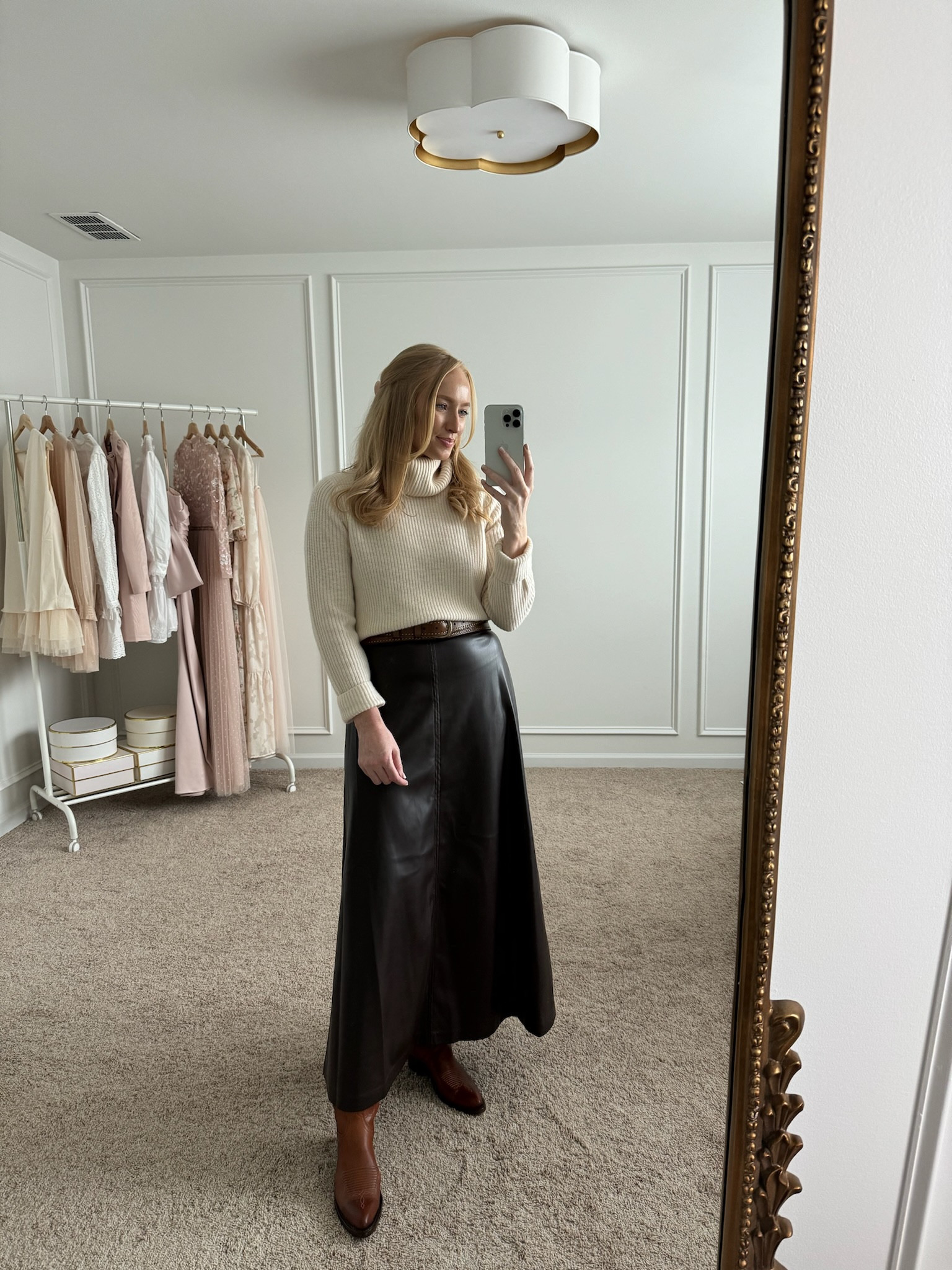 Thought this outfit would be so cute for dinner out in Jackson Hole! Wearing size small in the sweater and skirt. I typically size up half a size in boots. Fall outfits // elevated outfits // elevated western outfits // Jackson Wyoming outfits // fall family photos outfits // leather skirts // western boots 

#LTKStyleTip #LTKSeasonal #LTKTravel