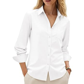 siliteelon Button Down Shirts for Women Cotton Oxford Shirt Dress Shirt Long Sleeve Work Blouses ... | Amazon (US)